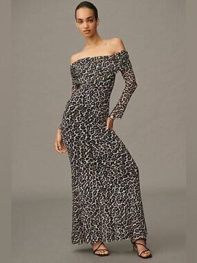 Anthropologie AFRM Long-Sleeve Off-The-Shoulder Mesh Maxi Dress